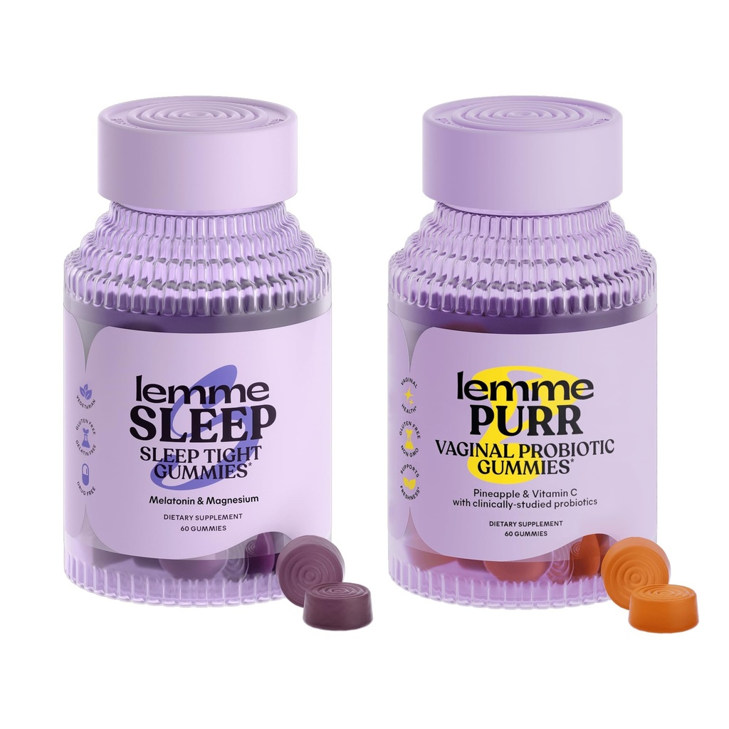 Lemme Sleep & Purr Bundle - 수면 Gummies, 마약없는 야간 원조 및 여성을위한 Purr Vaginal Probiotic Gummies - 글루텐 무료, 젤라틴 무료, 비 GMO - 60 개 각
