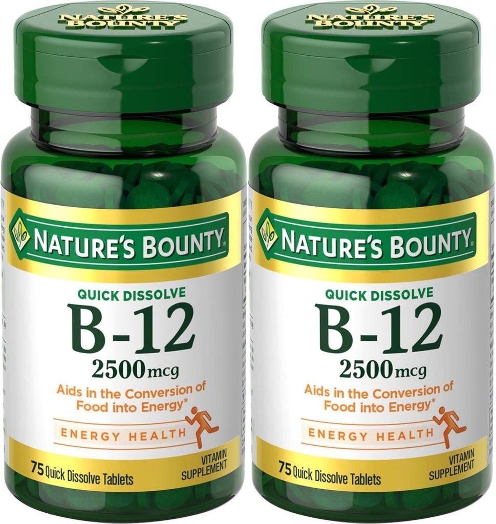 자연 현상 비타민 B-12, 빠른 용해, 2500 mcg, 천연 체리 맛 75 ct (2 팩)