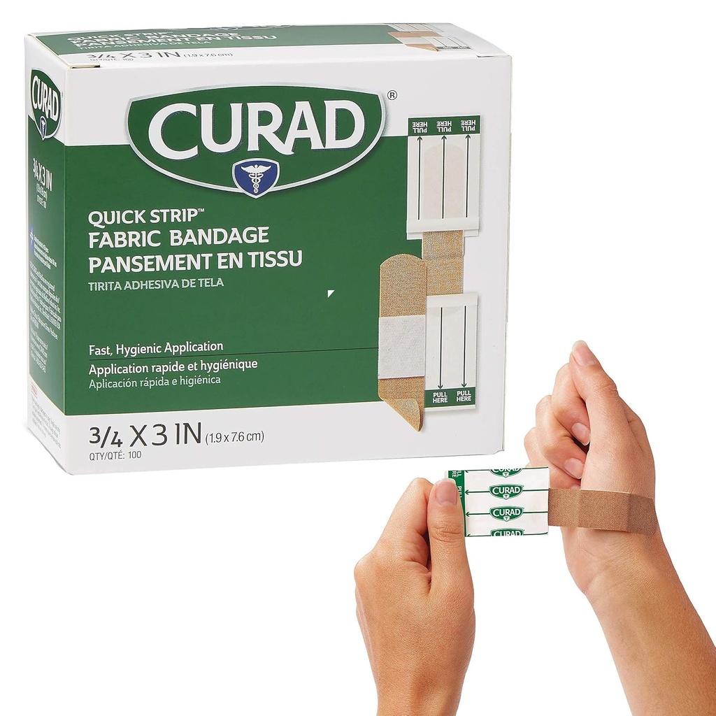 빠른 신청을 가진 CURAD 빠른 지구 직물 접착제 메마른 붕대, 3/4" x 3", 100의 상자