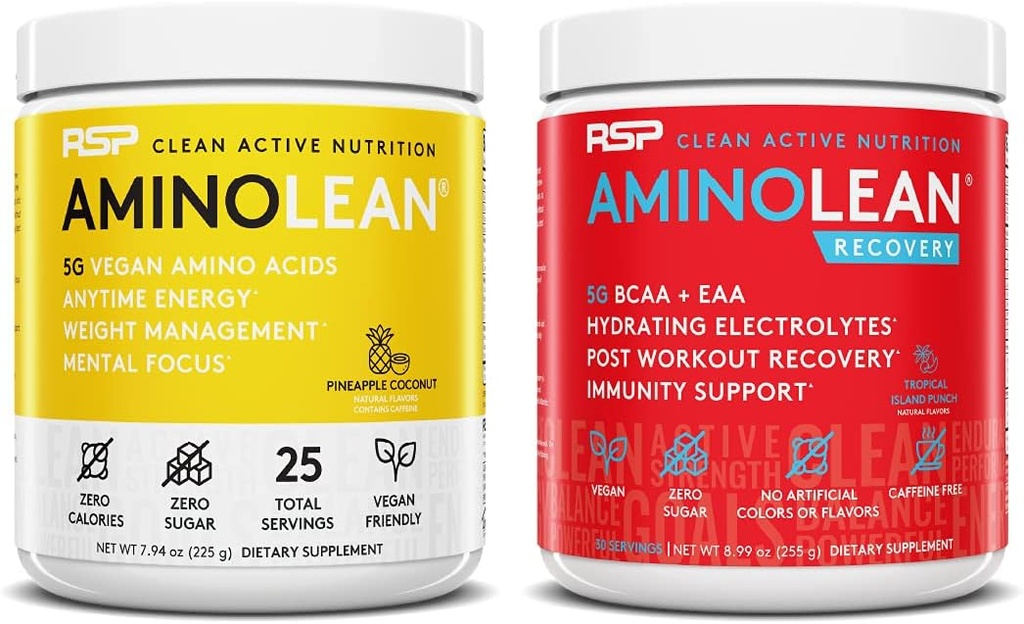 RSP NUTRITION Vegan AminoLean Pre Workout Energy (Pineapple Coconut 25 서빙) AminoLean Recovery Post Workout Boost (Tropical Island Punch 30 서빙)