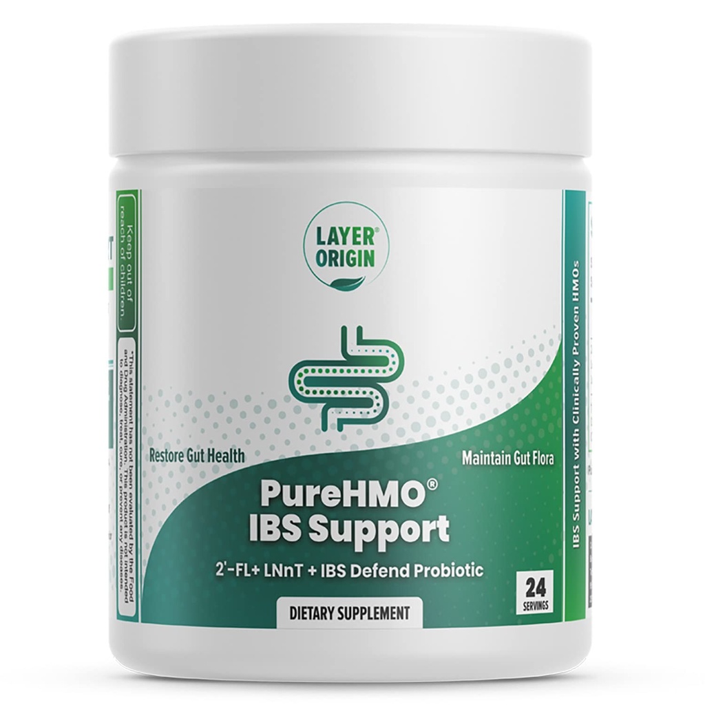 Layer Origin PureHMO IBS 지원 - IBS를 위한 임상 시험된 최고 Prebiotic + Probiotic - 강력한 Gut 장벽 및 복원 기능