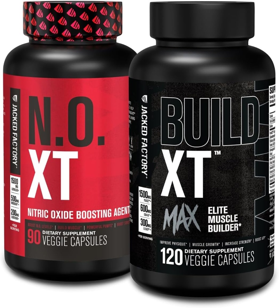 Jacked Factory N.O. XT Nitric 산화물 보충교재 (90 조사) & 구조 XT 최대 엘리트 근육 건축업자 (120 조사)
