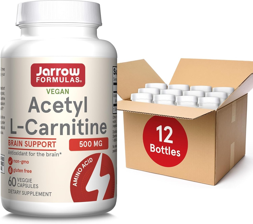 Jarrow 공식 Acetyl L 카르니틴 500 mg의 규정식 보충교재, 뇌 건강 및 산화 방지제, 60 Veggie 캡슐, 60 일 공급 (12의 포장)를 위한 아미노산 지원