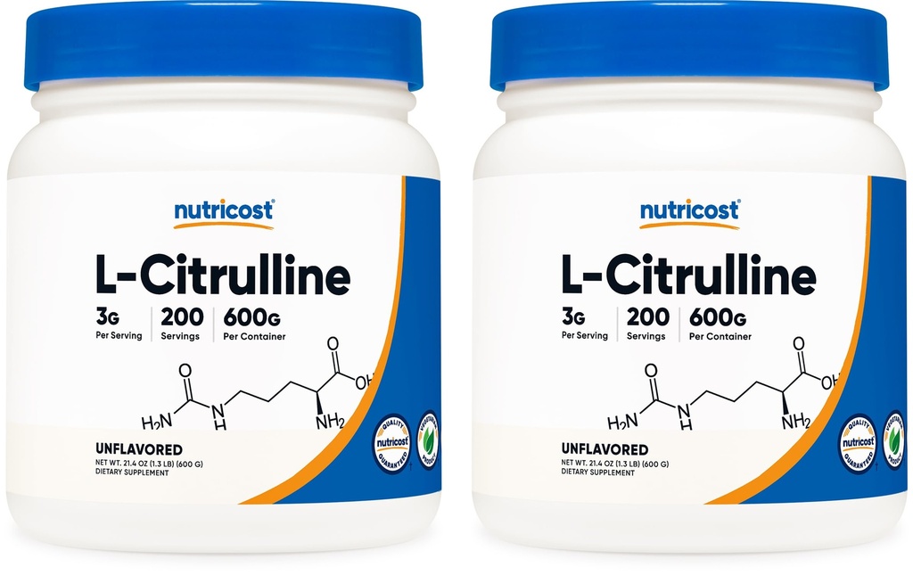 Nutricost 순수한 L-Citrulline (기초) 분말 (600 그램) (2 병)