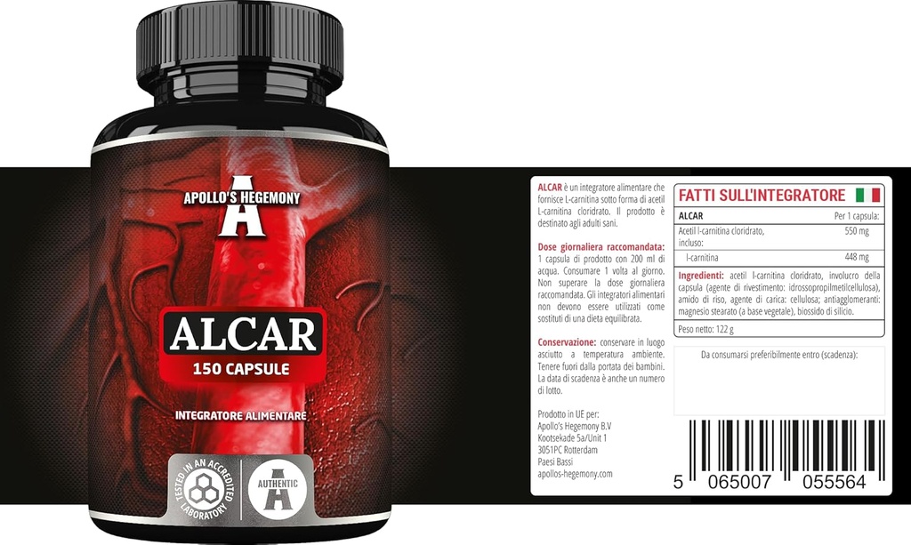 APOLLO의 HEGEMONY Acetyl L 카르니틴 HCL 550 mg, ALCAR 150 Vegan 캡슐, 5 달 공급, 고강도 아미노산 보충교재, 지원 Cognitive 기능 & 에너지 수준