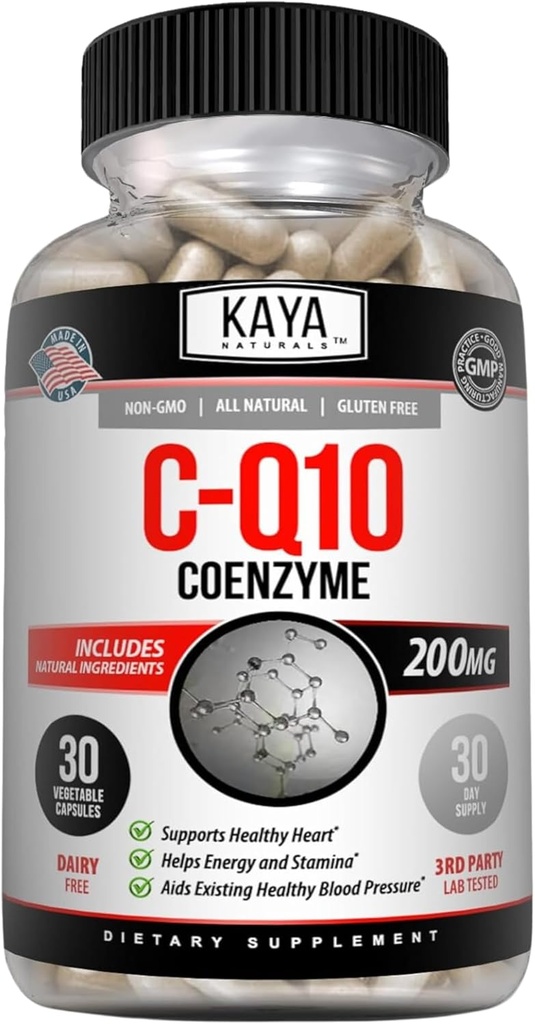 Kaya Naturals - CoQ10 Power Antioxidant Supplement - 심장 건강 및 면역 기능 보조 - 매일 셀룰러 및 에너지 생산 복원 - 30 Veggie 캡슐 Co-Q10