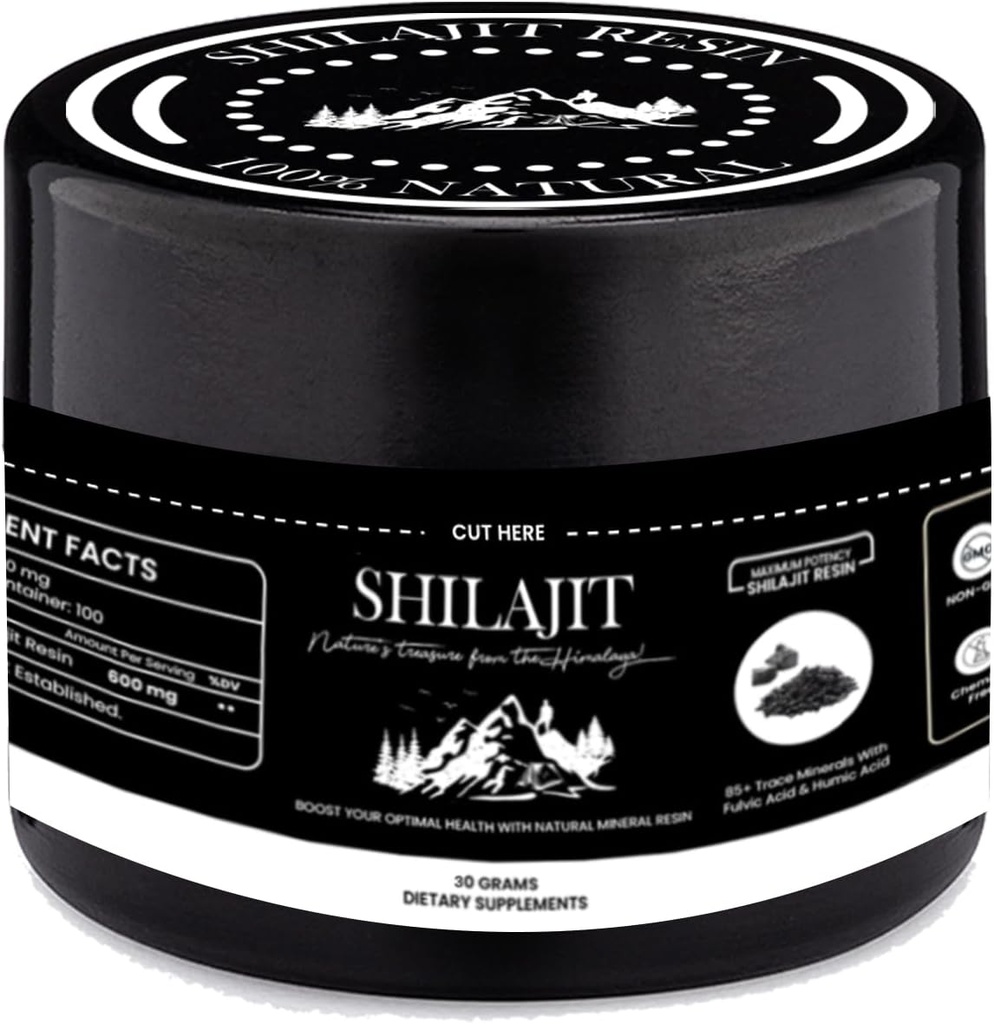 Shilajit 순수 히말라야 수지 - 100 % 풀빅 산과 85 + 추적 미네랄 - 에너지, 면역력 및 남성 건강 지원 (30 그램)