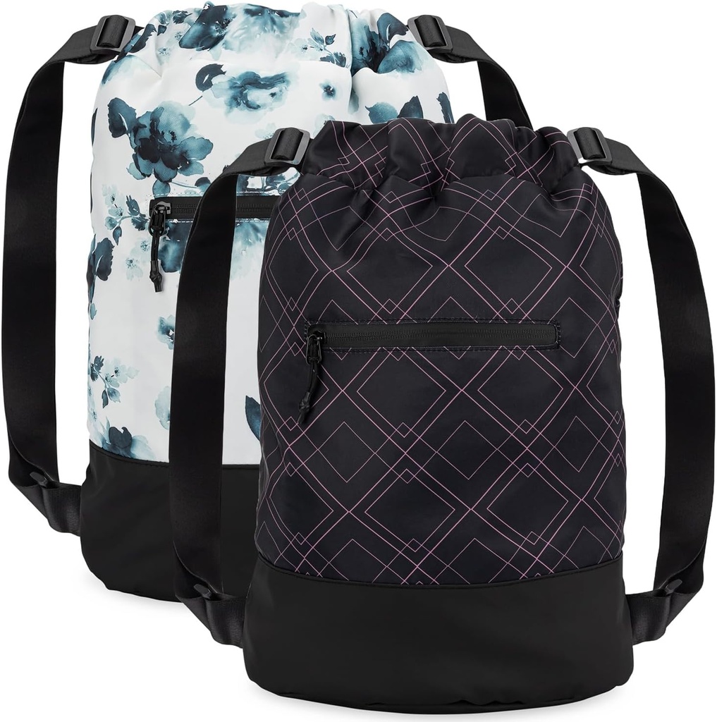 GOMOYO 2-Pack Women's Floral Plum Drawstring 배낭 가변 어깨 스트랩, 18 x 14 x 7 인치, 체육관, 여행, 하룻밤을위한 완벽한