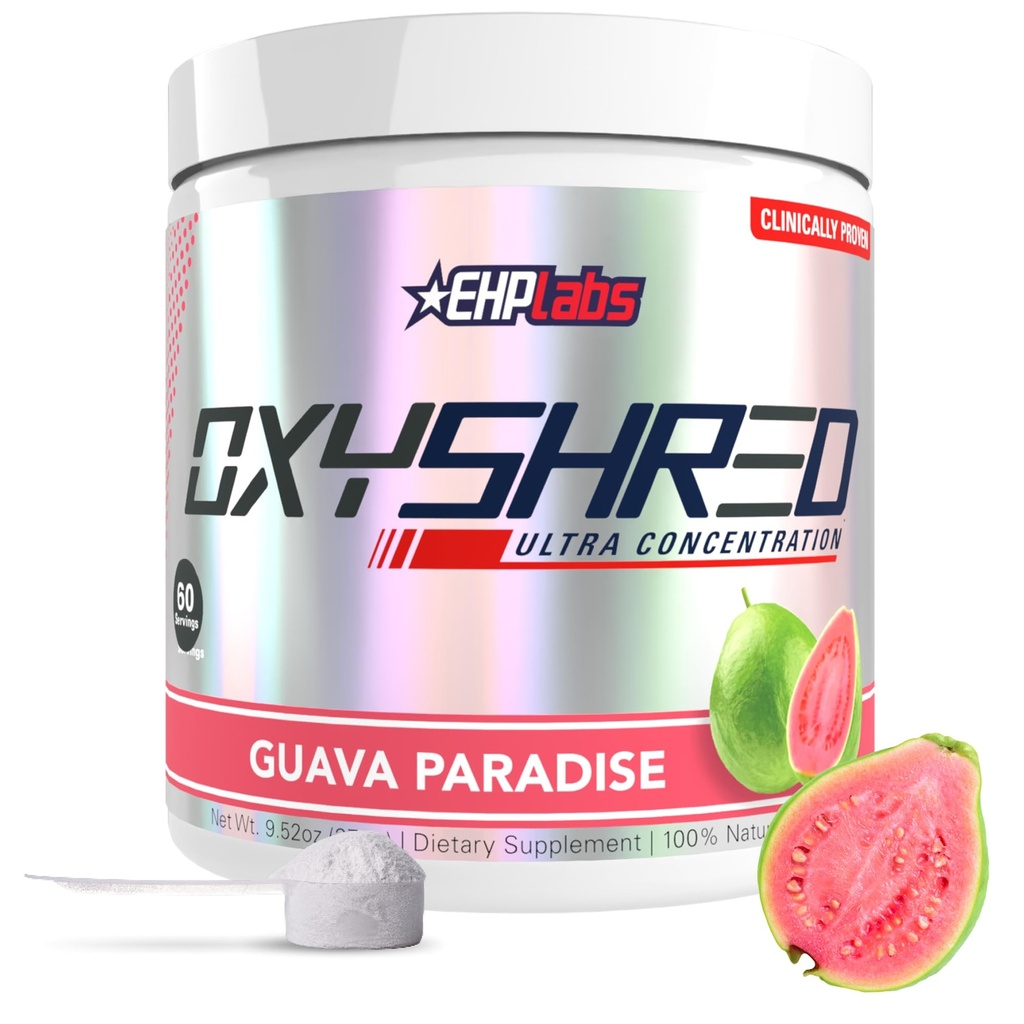 EHP Labs OxyShred Pre 운동 분말 & Shredding 보충교재 - L 글루타민 & Acetyl L 카르니틴, 에너지 부스트 음료를 가진 Preworkout 분말 - Guava 파라다이스, 60의 서빙