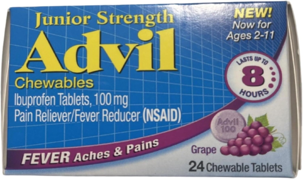 Advil Junior Chewable Ibuprofen 정제, 포도 100mg의 24의 정제 각 (4의 포장)