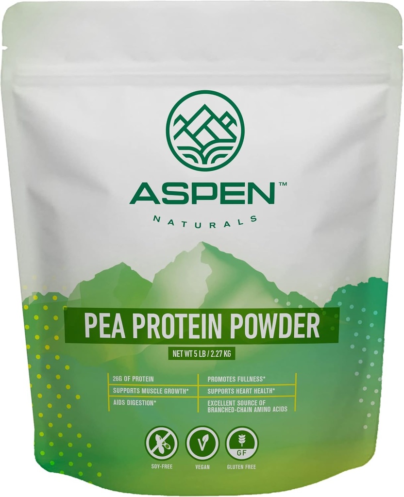 아스펜 Naturals Pea Protein Powder 5 Lb - 근육 성장, 소화, 풀니스 & 심장 건강 지원 | 난초, 식물 기반, Soy- & Gluten-Free, Non-GMO, Vegan, Keto & Low Carb | 단백질 26g