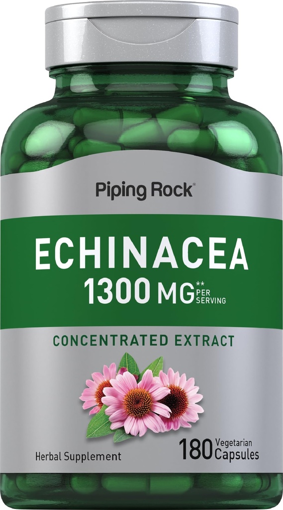 배관 바위 Echinacea 추출물 캡슐 1300mg | 180 조사 | 초본 보충교재 | 채식주의자, 글루텐, 비 GMO