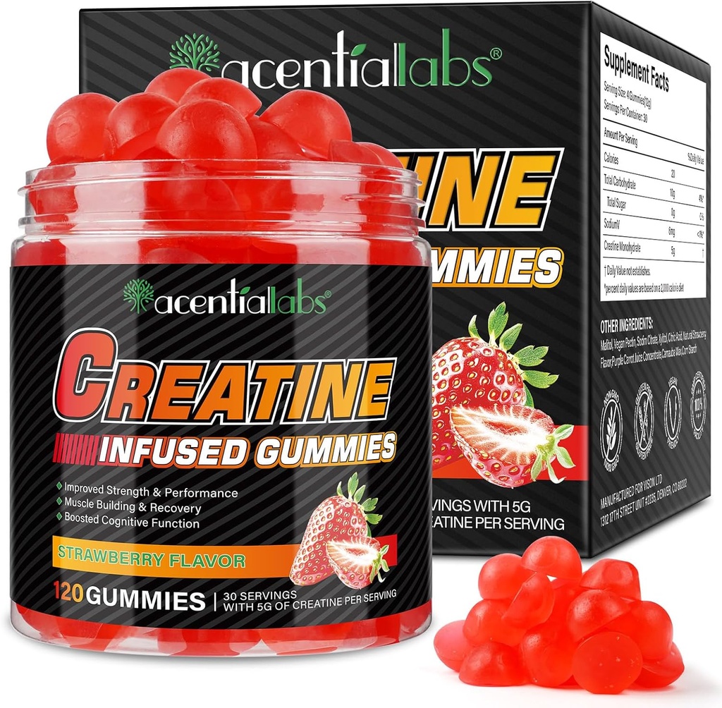 Creatine Monohydrate Gummies Creatine Monohydrate는 근육 건축업자를 위한 서빙 Chewable Creatine 당, 에너지 부스트, 120 Gummies를 투구합니다
