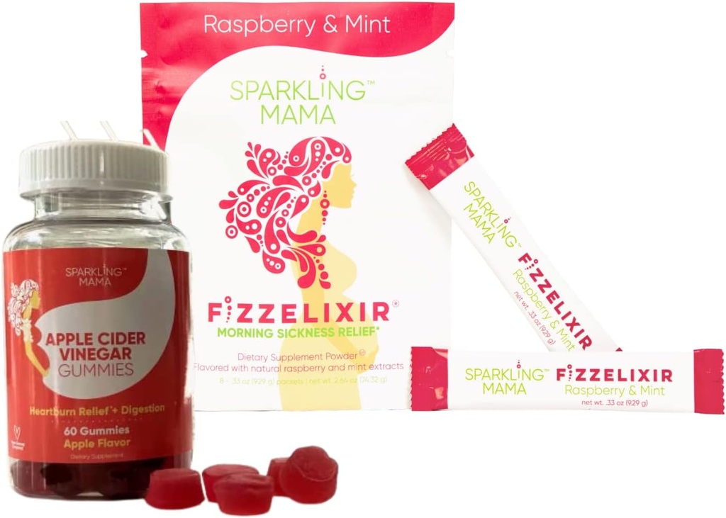 Sparkling Mama's Morning Sickness Relief ~ Raspberry Mint, 8 카운트 및 Apple Cider Vinegar Gummies | 맛있는 사과 맛, 60 구미