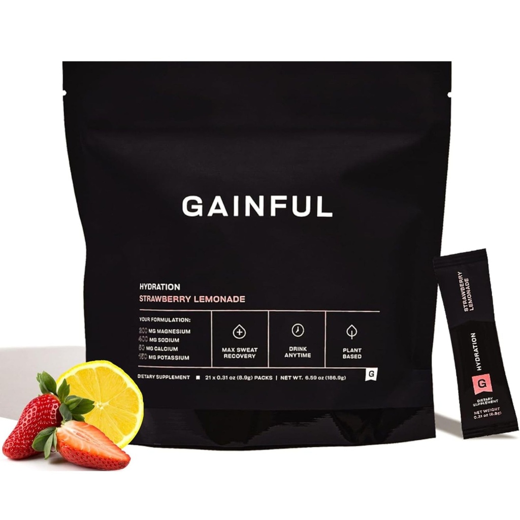Gainful Hydration 분말 패킷, 키 Electrolytes 마그네슘과 나트륨, 에너지 지원, 낮은 설탕, 딸기 Lemonade, 21 스틱과 함께 카페인 무료
