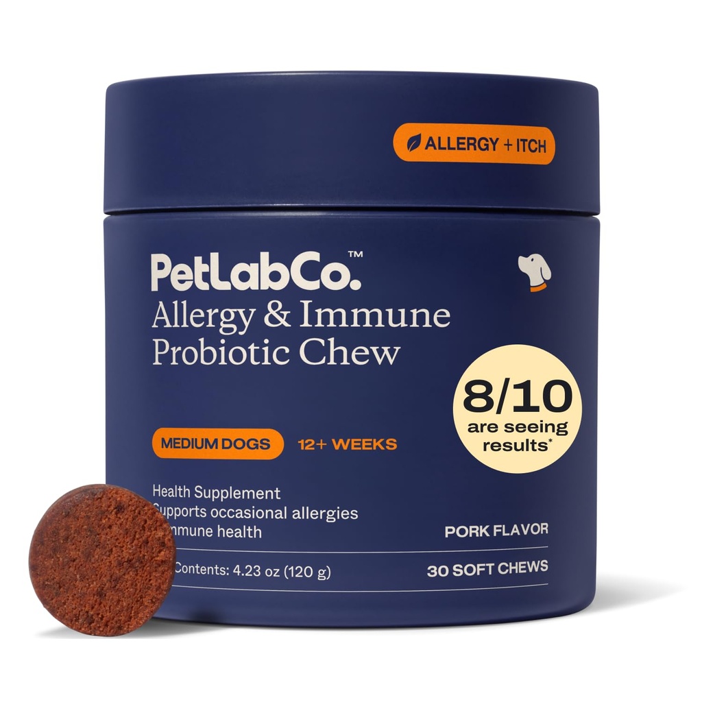 PetLab Co. Allergy & Immune Daily Probiotics for Dogs. Yeast Production, Seasonal Allergies, Intermittent Itchiness, Gut & Digestive Health for Medium Size Dogs, 포장 May Vary