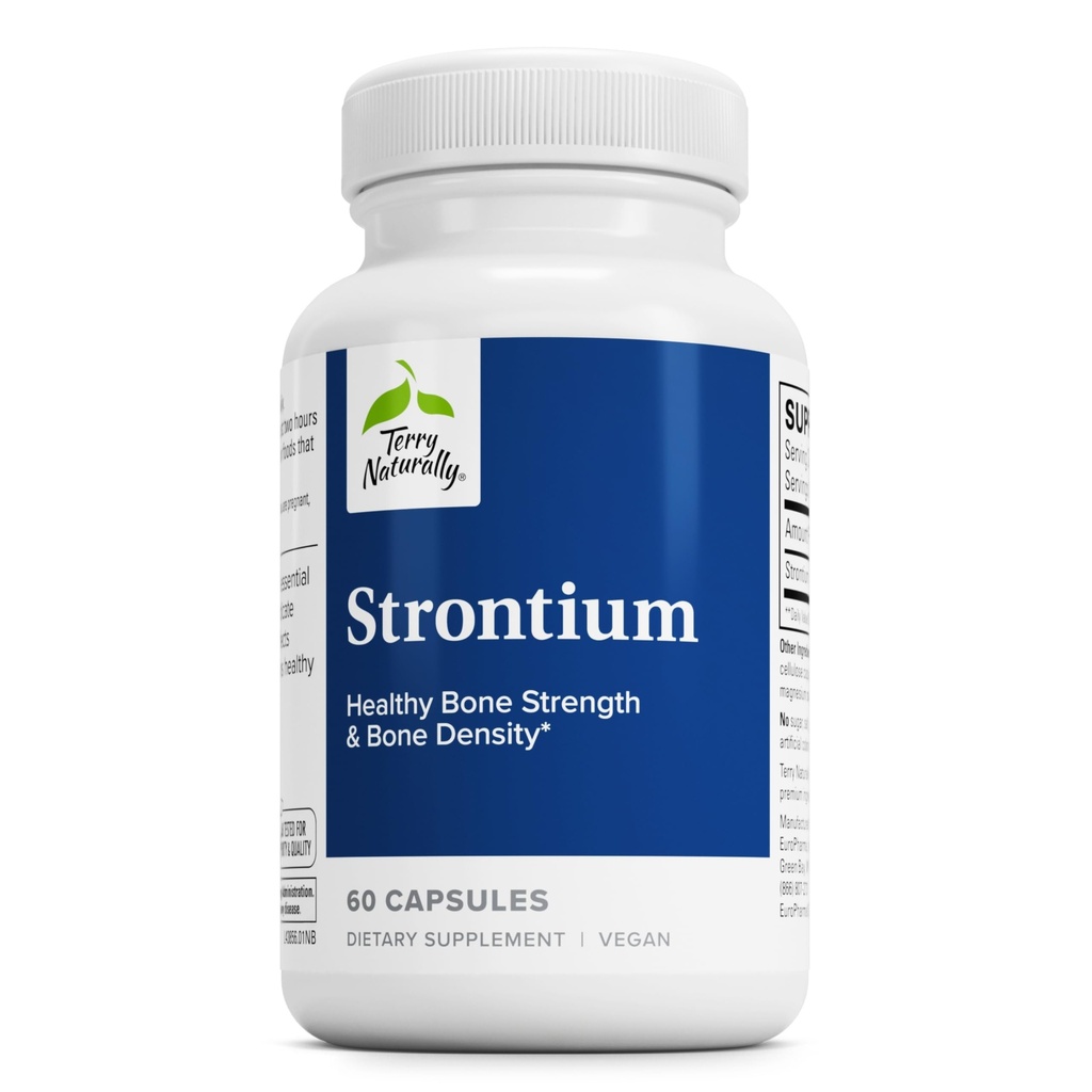 Terry Naturally Strontium - Bone Health & Strength Support - Vegan 캡슐과 보충 - 우수한 흡수를위한 Strontium Citrate와 건강 보충 - 60 캡슐