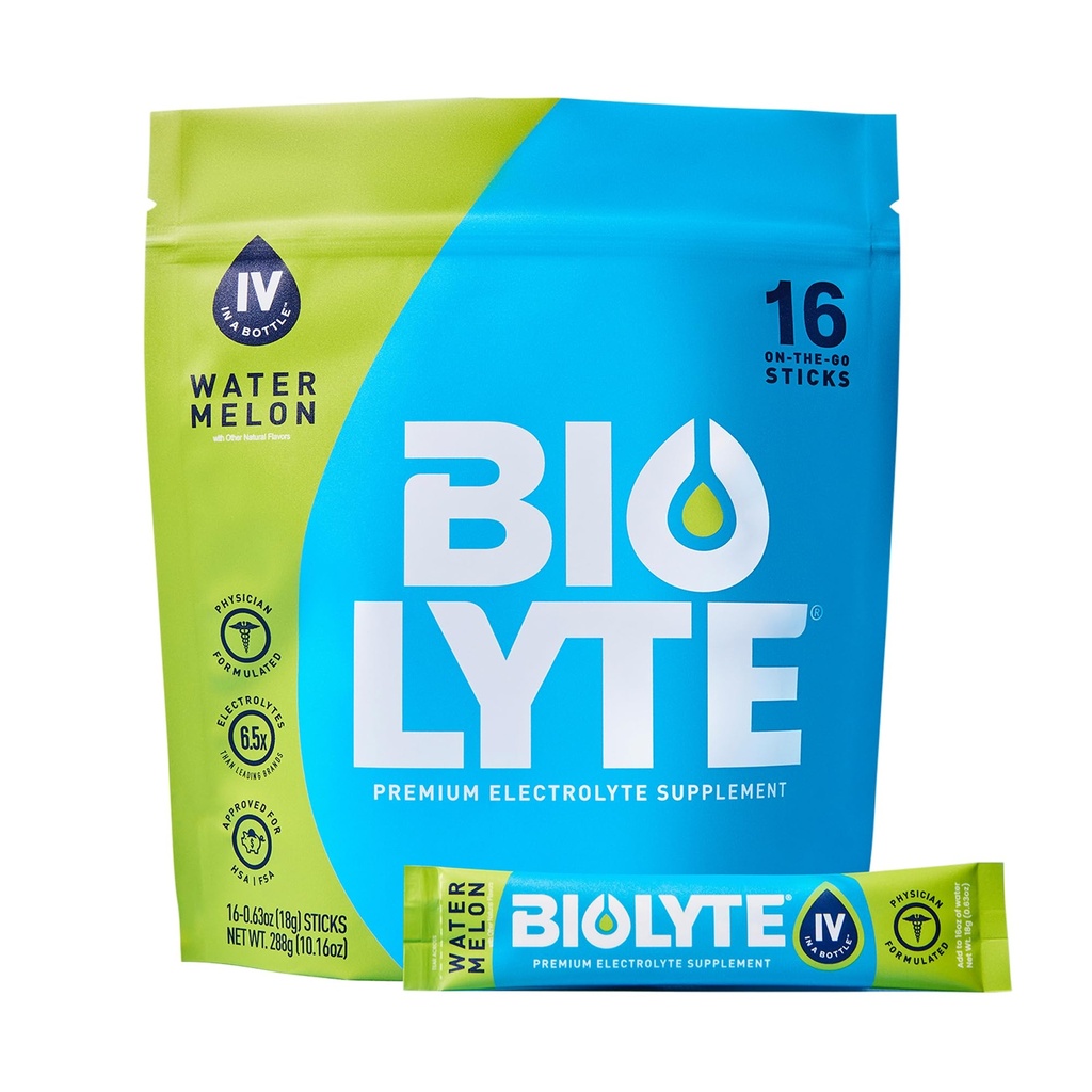 BIOLYTE IV Electrolyte 분말 패킷, 물, 의사 개발 된 수화를위한 IV 액체 음료 혼합, 승인 된 탈수 완화, Chemotherapy는 여성 및 남성에 대한 필요 - 수박 (16 팩)