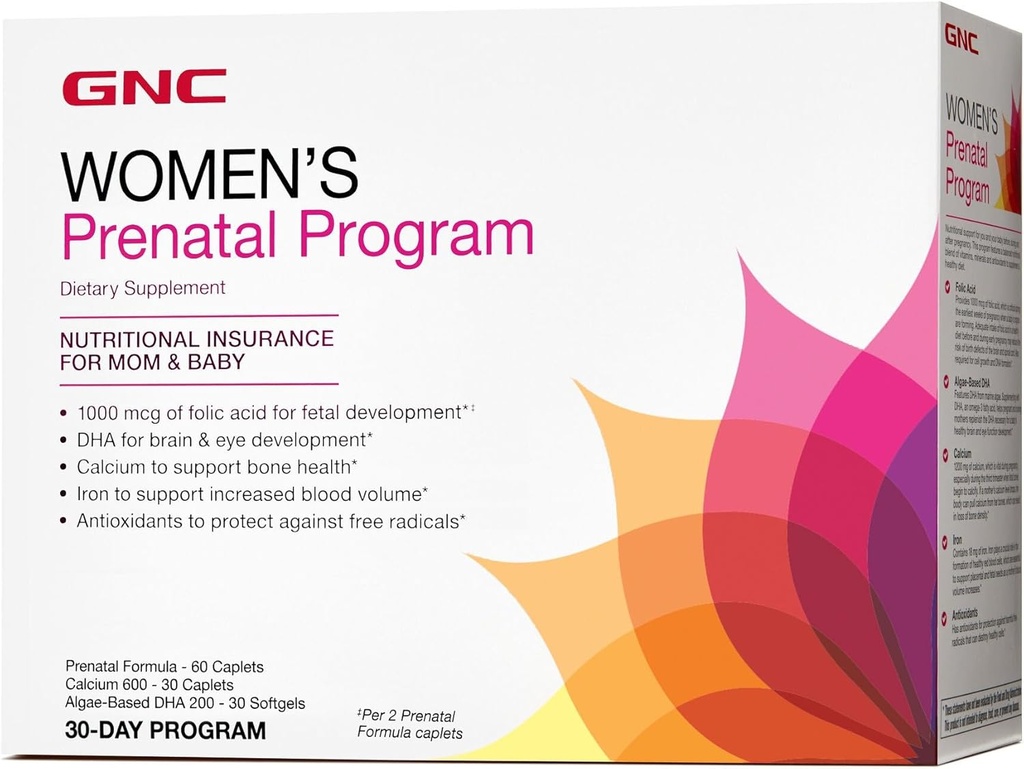 GNC Women's Prenatal Program, Daily Supplement System, Fetal Needs, Targeted Prenatal 및 Pregnancy Essentials, 30 Packs의 아연 및 철과 함께 아기를위한 건강한 개발 지원
