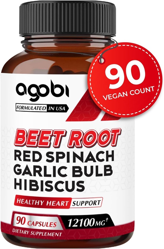 5in1 Beet 뿌리 캡슐 - Red Spinach, Organic Garlic Bulb, Hibiscus & Black Pepper와 추가 - 에너지 생산, 면역 체계 및 소화 건강 지원 - 90 Vegan 캡슐