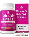 1 Body Hair Skin and Nails Vitamins with Biotin – 26 비타민, 미네랄 및 허브 추출물이있는 여성 및 남성을위한 머리 성장 보충 – 더 강한 헤어, 건강한 피부 및 손톱 – 60 Vegan 캡슐