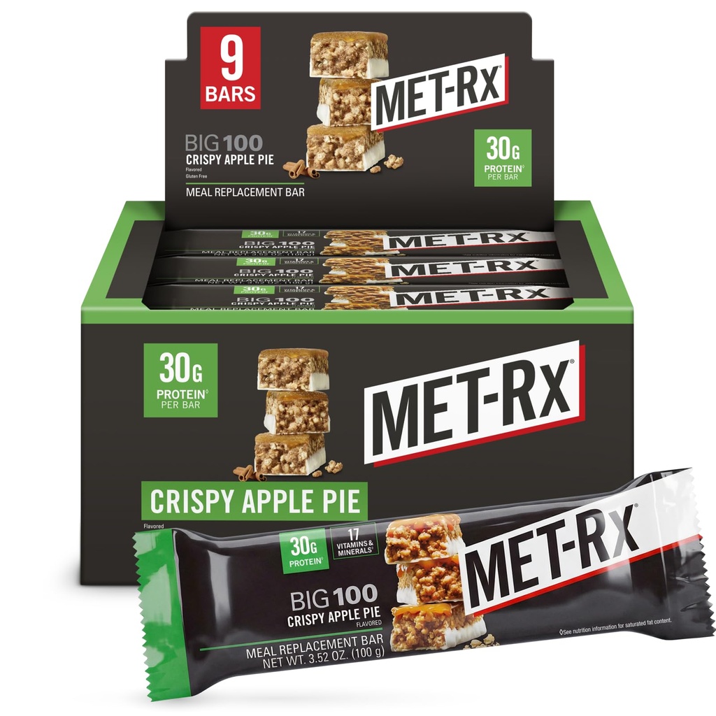 MET-Rx 큰 100 Colossal Protein Bar, 크리스피 애플 파이 식사 교체 바, 9 개