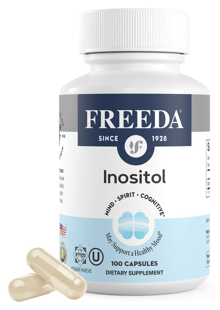 FREEDA Pure Inositol 캡슐 - Hormonal Balance의 Myo-Inositol, Ovarian Function & Mood Support - Kosher, 채식주의 자, 미국에서 만든 - 100 카운트, 100 일 공급 - 지원 건강 막