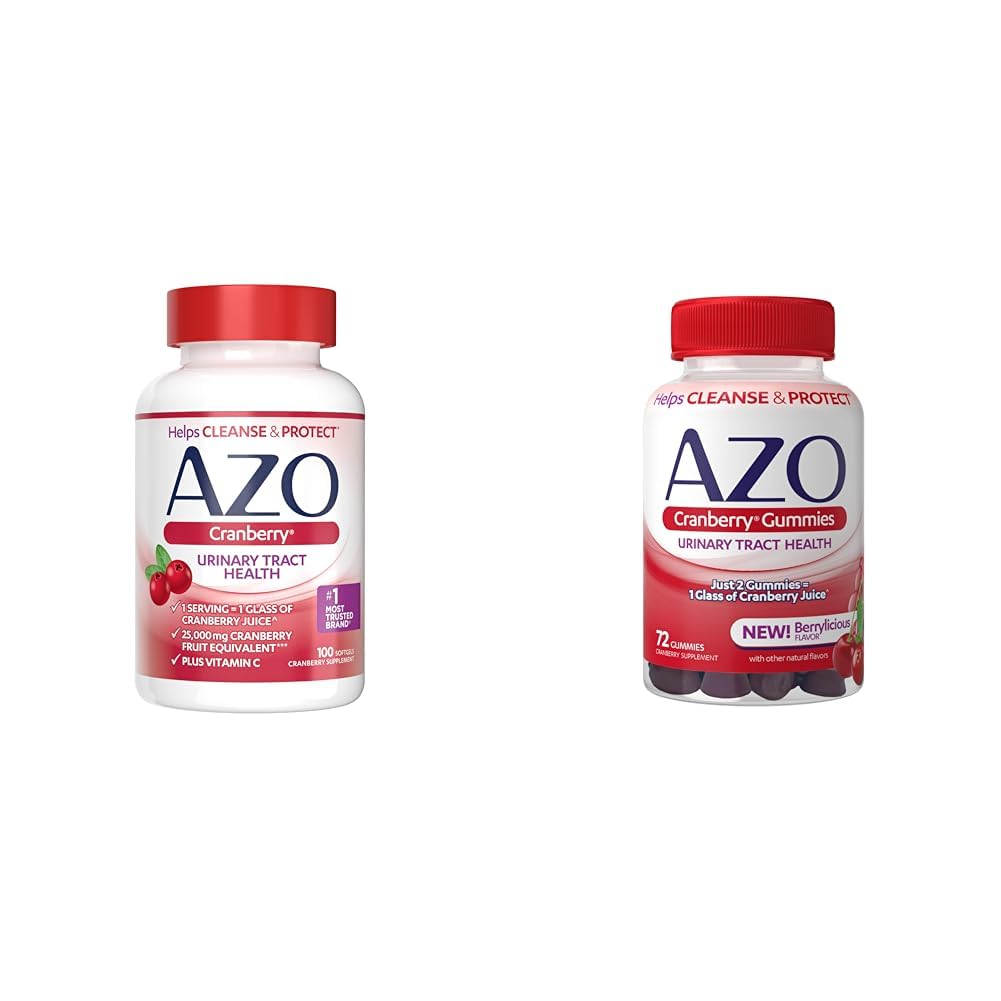 AZO Cranberry Urinary Tract 건강 보충교재 Softgels & Gummies, 1 Softgel/Gummy = 1 유리제 크랜베리 주스, 설탕 자유로운, 비 GMO, 100 Softgels & 72 Gummies
