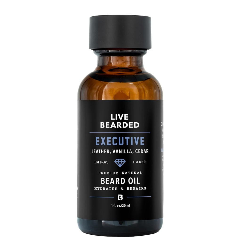 라이브 Bearded Beard Oil, 1 fl oz - 프리미엄 All-Natural Jojoba - 미국에서 만든 - 헤어 및 스킨 케어 남자를위한 드라이, Flaky Patches | Executive Scent - Cedar, 바닐라