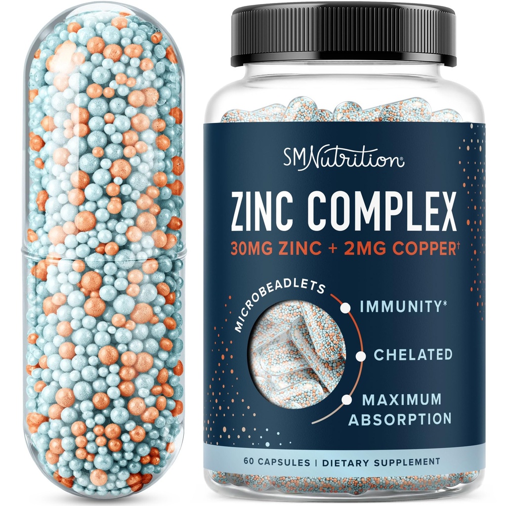 이마네 지원을 위한 구리를 가진 아연 보충교재 Microbeadlets | 높게 흡수할 수 있는 아연 Bisglycinate & 2mg Chelated 구리 + 비타민 B6를 가진 Orotate | Vegan, 글루텐 자유로운 | 60의 캡슐 (2 달 공급)