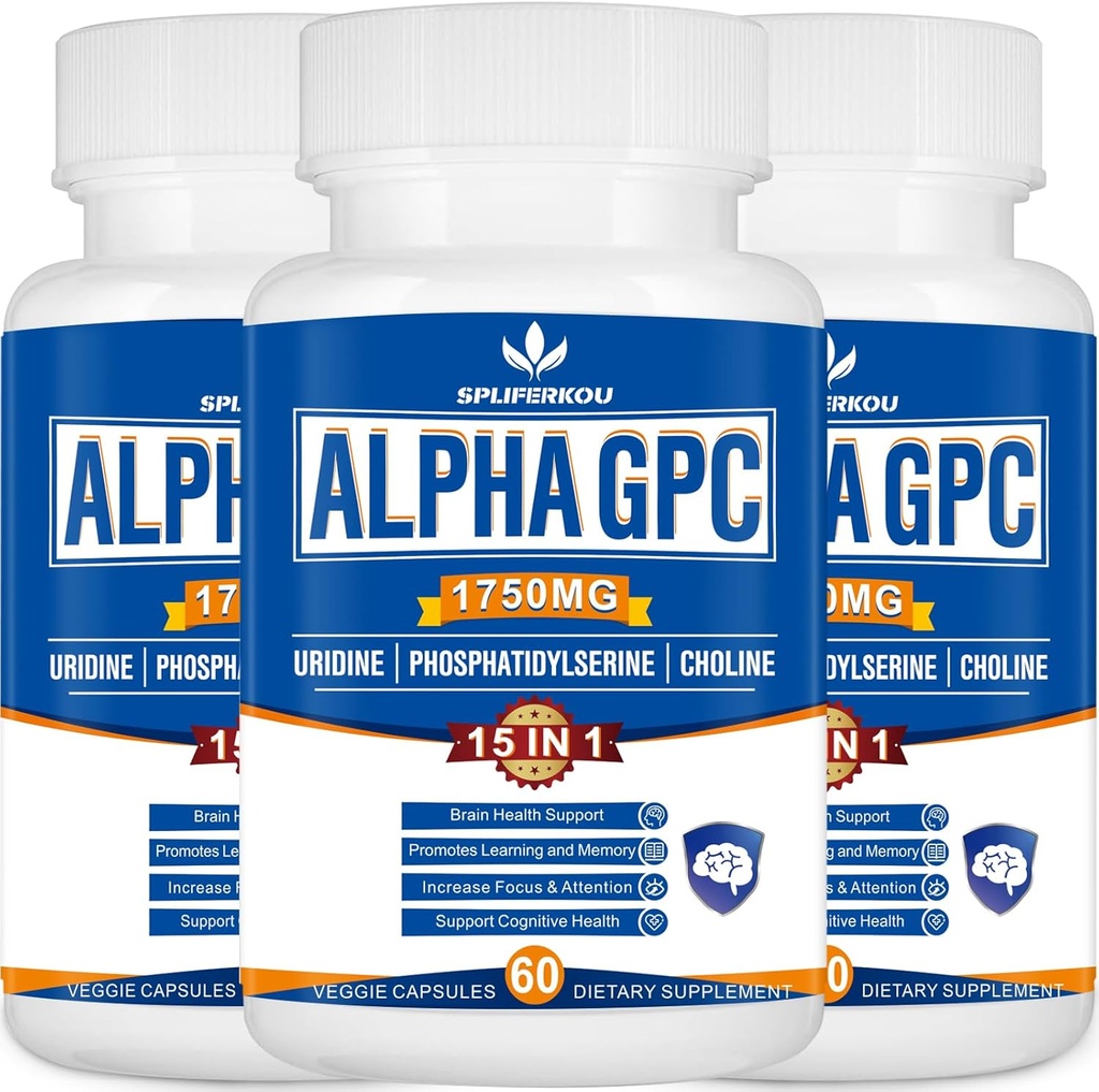 15in-1 알파 GPC는 Phosphatidylserine, Uridine, L-Theanine, 사자 Mane 버섯, 180 캡슐을 가진 보충교재