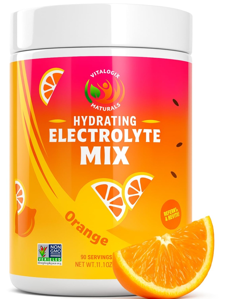 Electrolyte Powder – Zero Sugar Orange Hydration Mix | 90 인분 | Keto, Vegan, Gluten-Free | 근육 회복, 에너지 및 주름 지원 | 여성용 런너, 운동