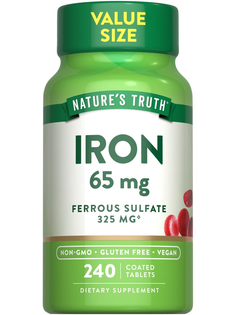 자연의 진실 철 정제 65mg | 240 개 | 325mg 철 황산염 | Vegan, Non-GMO & 글루텐 무료 보충