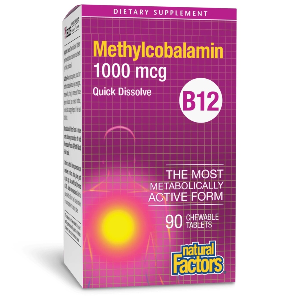 자연적인 요인, 비타민 B12 Methylcobalamin 1000 mcg, 에너지와 면역성 건강을 위한 Chewable 지원, 채식주의자, 글루텐 자유로운, 90의 정제 (90 서빙)