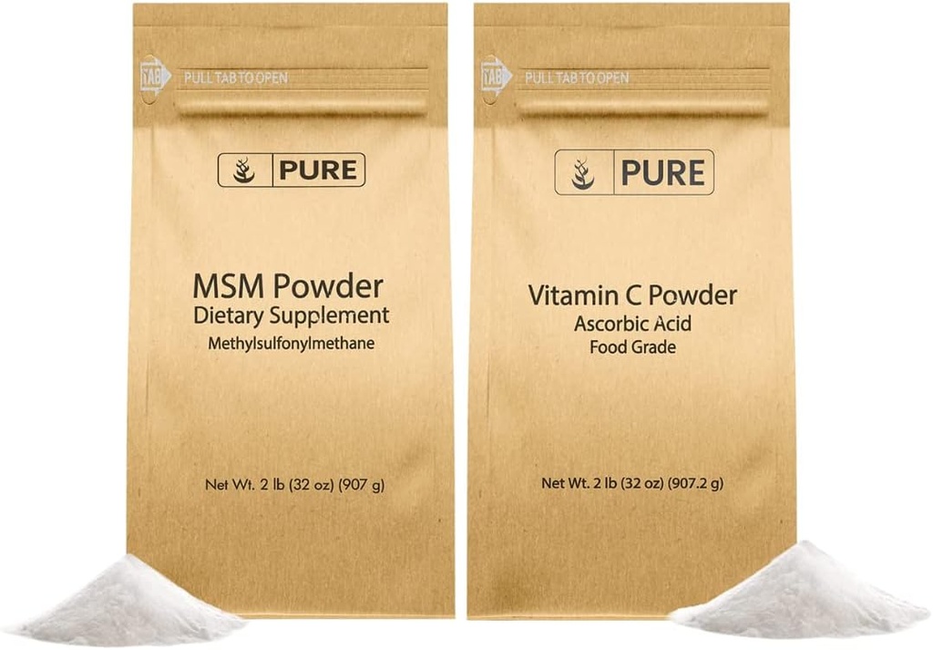 PURE ORIGINAL INGREDIENTS 비타민 C 분말 & Methylsulfonylmethane MSM 분말 뭉치, (2 lb) 항상 순수한, 규정식 보충교재