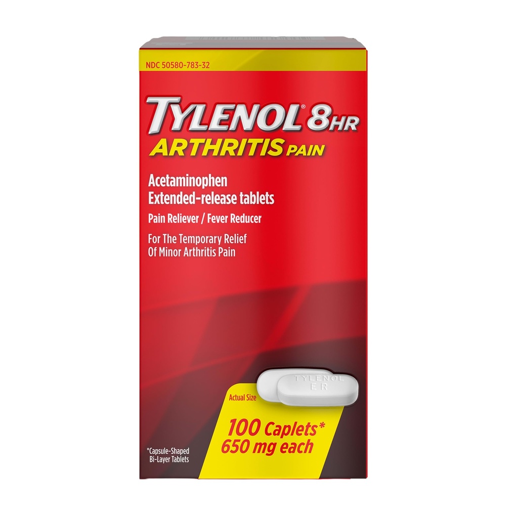 Tylenol 8HR 관절염 통증 완화 캡슐, 650 mg Acetaminophen Minor 관절염 & 합동 고통, Fever 흡진기, 장시간 방출, Stomach, 100 ct에 Gentle