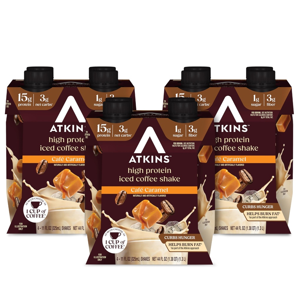 Atkins Café Caramel Iced 커피 맛을 낸 단백질 Shake, 높은 단백질 Shake, 낮은 글리세라이드, 낮은 Carb 및 낮은 설탕, Keto 친절한, 글루텐 자유로운, 12 조사