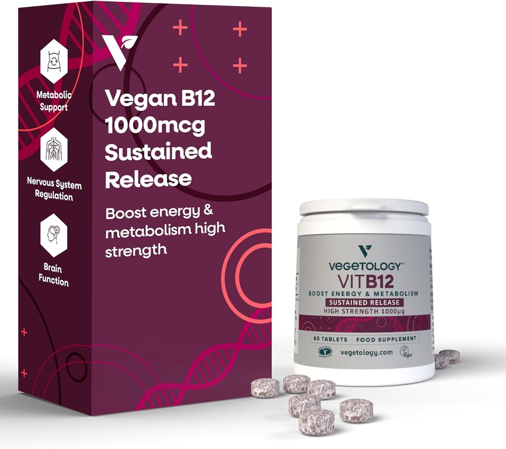 비타민 B12 보충제 - 에너지 지원을위한 Vegan B12 비타민 - 모든 연령을위한 VIT B12 비타민 보충제 - 비타민 B12 1000 Mcg (60 탭)