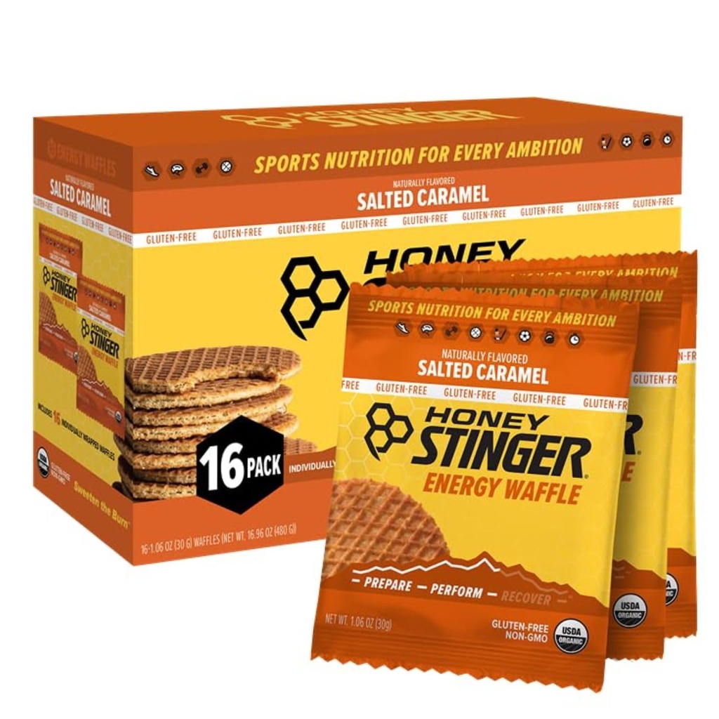 꿀 Stinger 유기 글루텐 자유로운 소금물 Caramel 와플, 운동, 내구시간 및 성과를 위한 에너지 Stroopwafel, 가정 & 체육관, 전 & 포스트 운동, 16 와플의 상자, 16.96 Oz를 위한 스포츠 영양