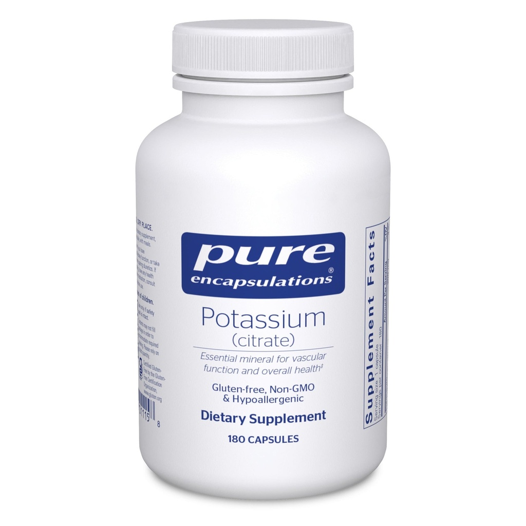 Pure Encapsulations Potassium (Citrate) - Nerve & Muscle Function, Adrenals, 호르몬, 심장 건강 및 에너지 * 지원에 필수 전해질 보충교재 - 칼륨 구연산염 캡슐 - 180의 캡슐