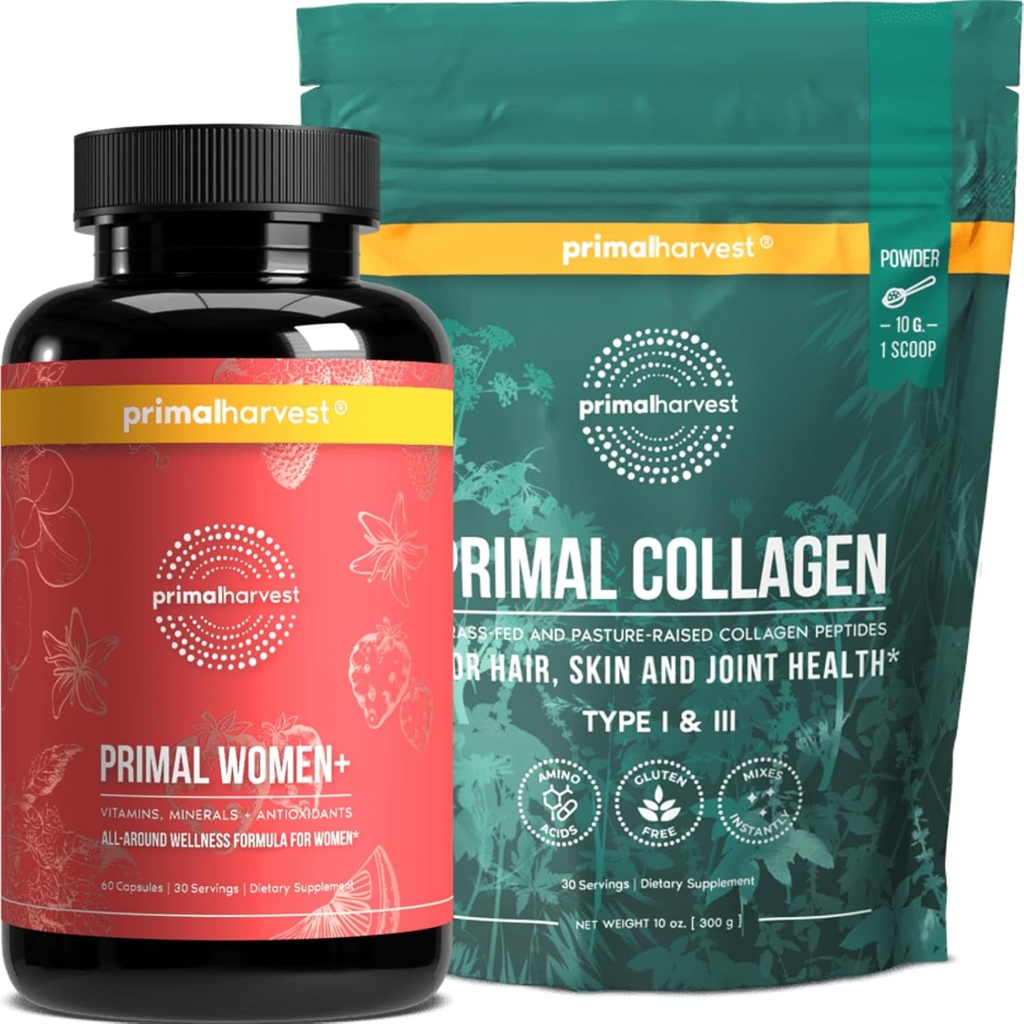 Primal Harvest Multivitamin & 교원질 분말은 여자, 뭉치를 위해 보충합니다