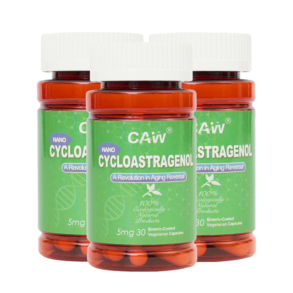 CAW Nano Cycloastragenol 98 % 5mg 30 캡 | 노화 방지 Telomere Plus | 미국에서 제작 된 비 GMO | 더 나은 흡수 | Enteric-Coated Vegetarian 캡슐 3 병