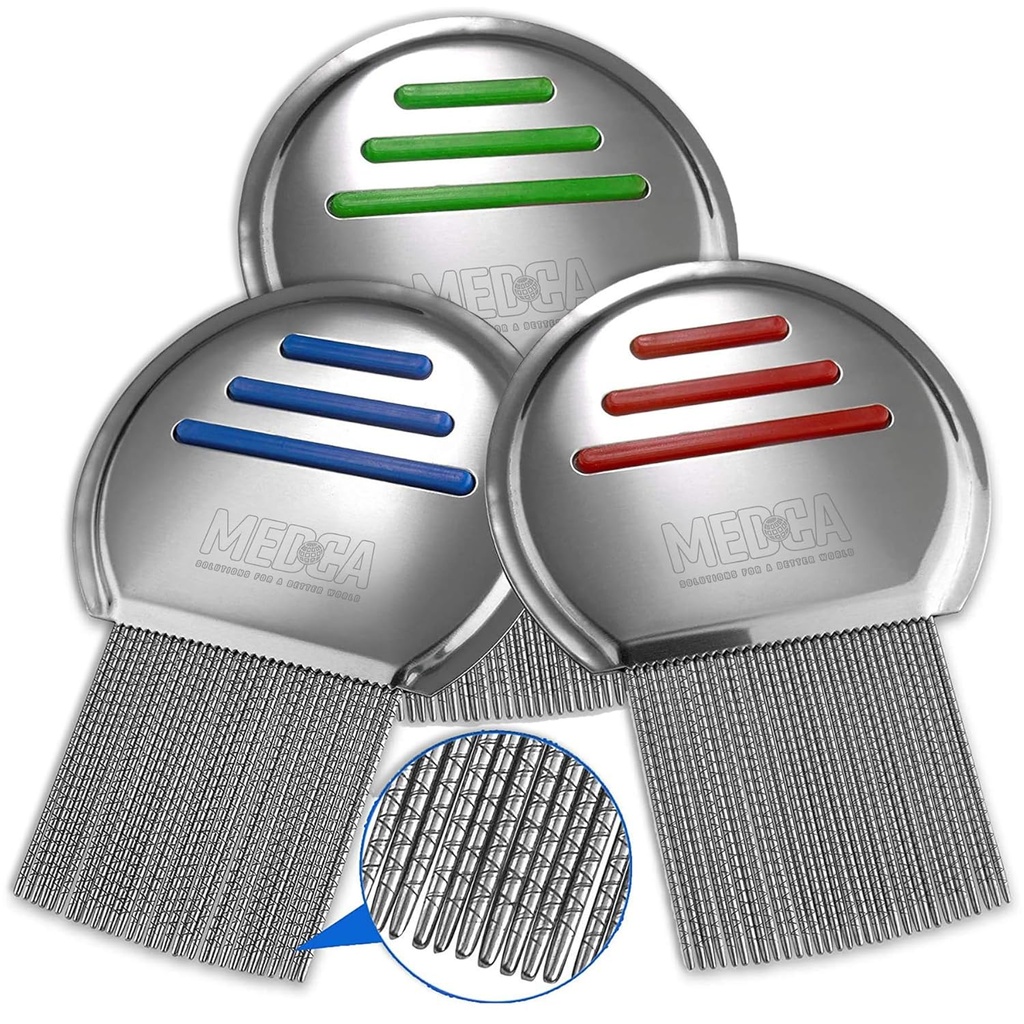 Lice Comb - (Pack of 3) 개인적으로 포장 된 전문 스테인레스 스틸 Louse 및 Nit Combs는 편안함을위한 둥근 팁이있는 달걀을 제거합니다.