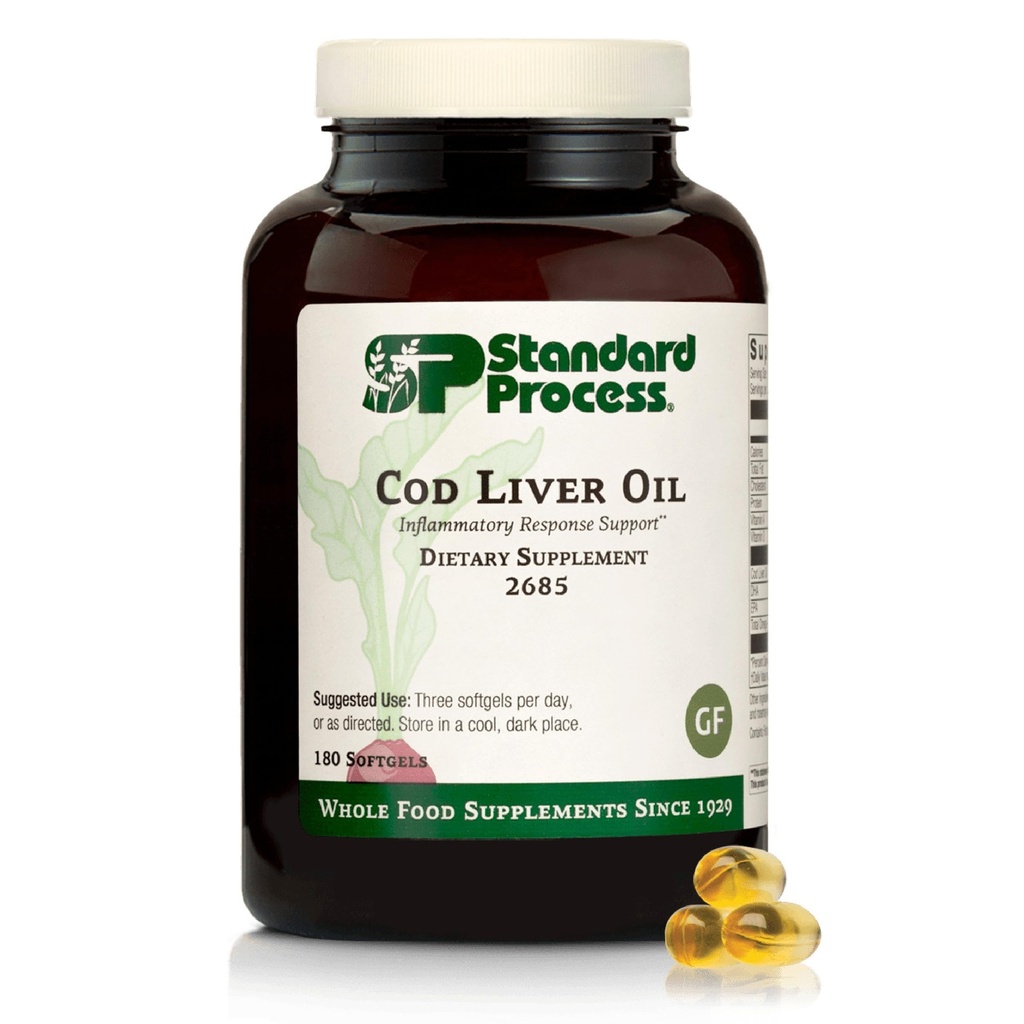 Standard Process Cod Liver Oil - 오메가-3 지방산 및 비타민 A 및 D - Bone & Tooth Health Support와 함께 건강한 피부 & 아이 - 글루텐 - 무료, 비 - 데리 & Non-Soy - 180 Softgels (60 인분)