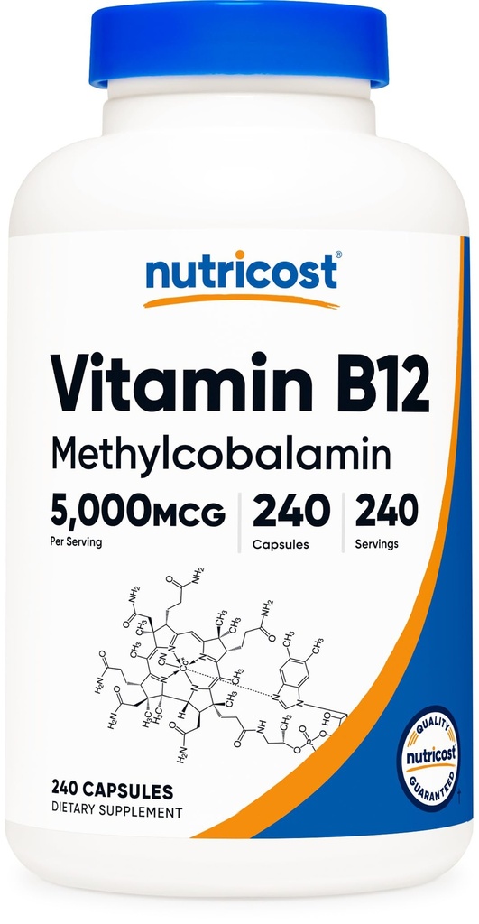 Nutricost 비타민 B12 (Methylcobalamin) 5000mcg, 240 캡슐 - 채식 모자, 비 GMO, 글루텐 무료 B12 보충