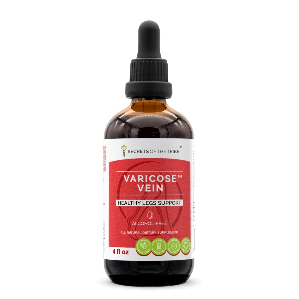 Tribe Varicose Vein 알코올의 비밀 - 무료, 글리세라이트 Butcher의 방, 말 Chestnut, Bilberry, Cayenne, Gotu Kola, 포도. Tincture의 초본 추출물 건강한 다리 지원 4 OZ