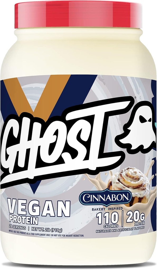 GHOST Vegan Protein Powder, Cinnabon - 2lb, 20g 단백질 - 식물 기반 완두콩 & 유기 호박 단백질 - 포스트 운동 & 영양 쉐이크, 스무디, & 굽기 - Soy & 글루텐 - 무료