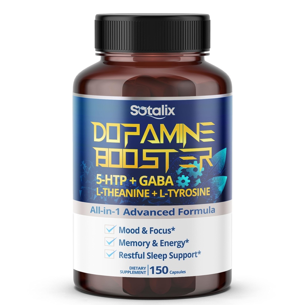 5HTP + GABA with L-Theanine + L-Tyrosine - Mood & Focus, Memory & Energy, Restful Sleep Support - 미국 Made & Tested (150 일 공급 포장 1))