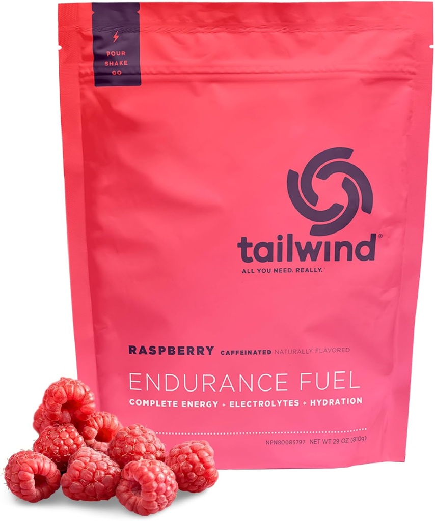 Tailwind Nutrition Endurance Fuel, 탄수화물 및 전자 스포츠 음료 혼합 분말, 글루텐 프리, 비건, 라즈베리 버즈, 30 서빙 (Caffeinated)