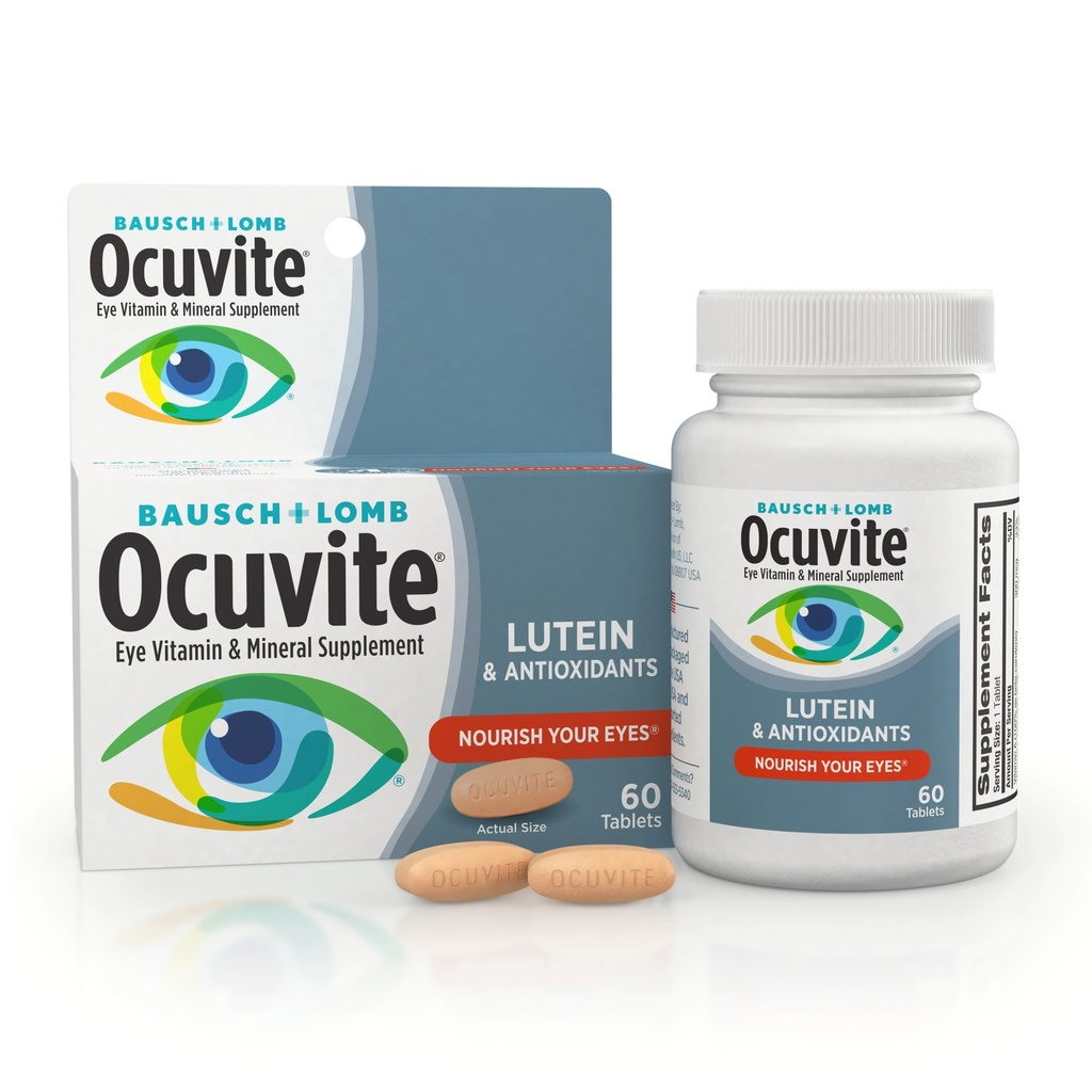 Ocuvite 눈 비타민 & 무기물 보충교재, Lutein & 산화 방지제 비타민 A, C & E의 눈 건강을 위한 아연 & 지원, 눈, 60의 정제를 위한 비타민